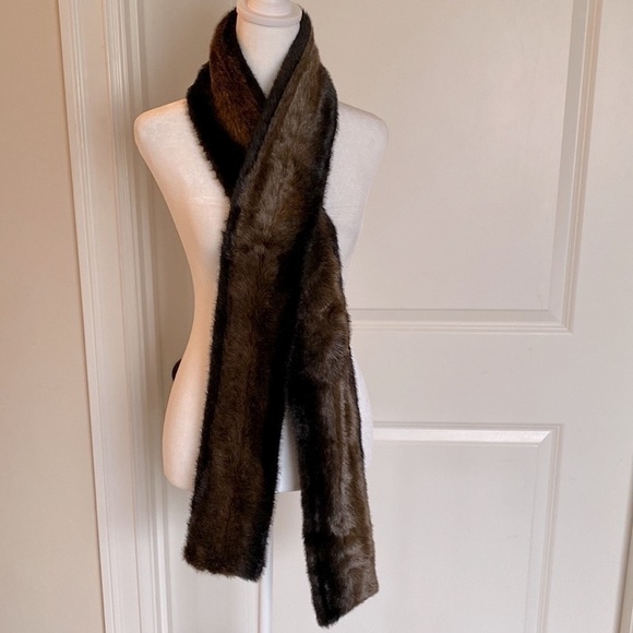 Ben Berger luxury collection dark brown faux fur scarf. 64’ long - Picture 2 of 3